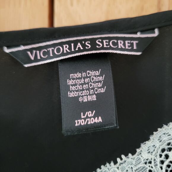 Victoria’s Secret Black Satin Lace Nightgown Slip Size L Sheer Adjustable Straps - Picture 9 of 14